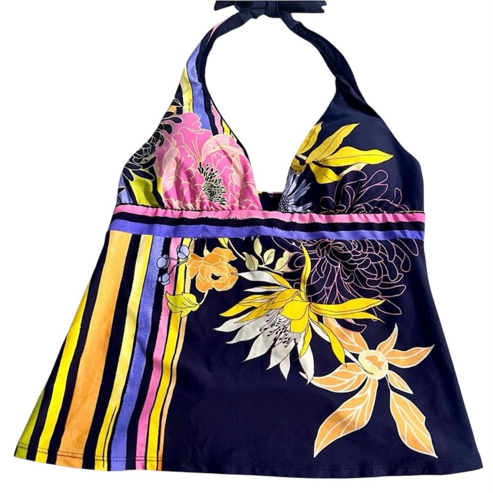 Trina Trunk Floral Halter Top with Stripes
